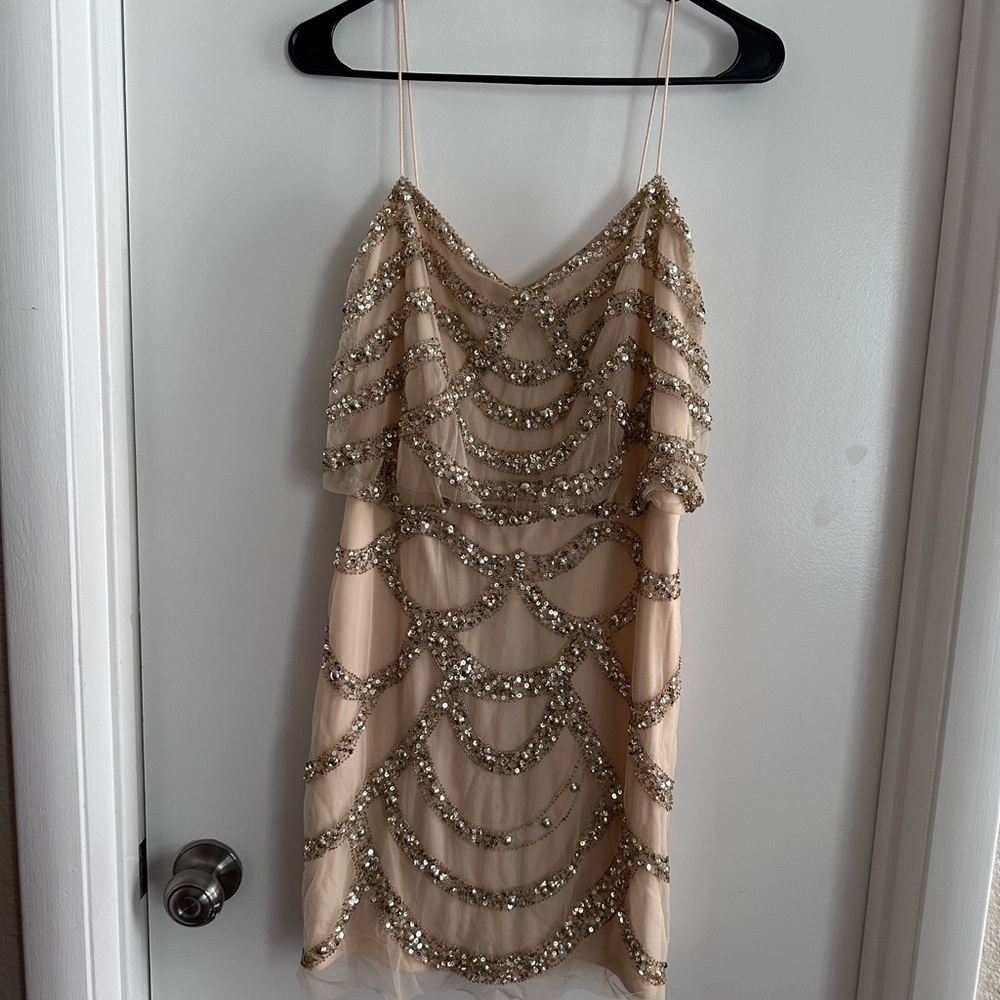 Aidan Mattox Cream Sequin Mini Dress